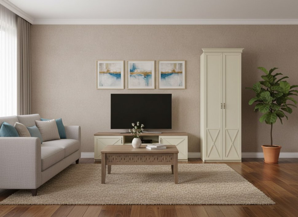 Бэль Шкаф двухдверный + Карнизы 802/424 Слоновая кость