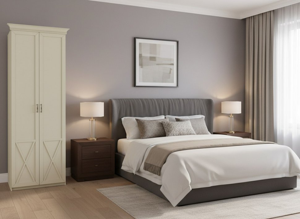 Бэль Шкаф двухдверный + Карнизы 802/424 Слоновая кость