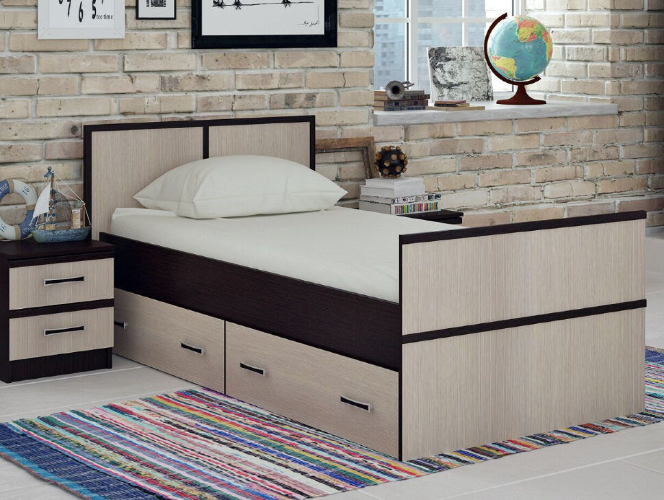 Кровать 90х200 с ящиком Сакура (БТС) с проложками из ДСП