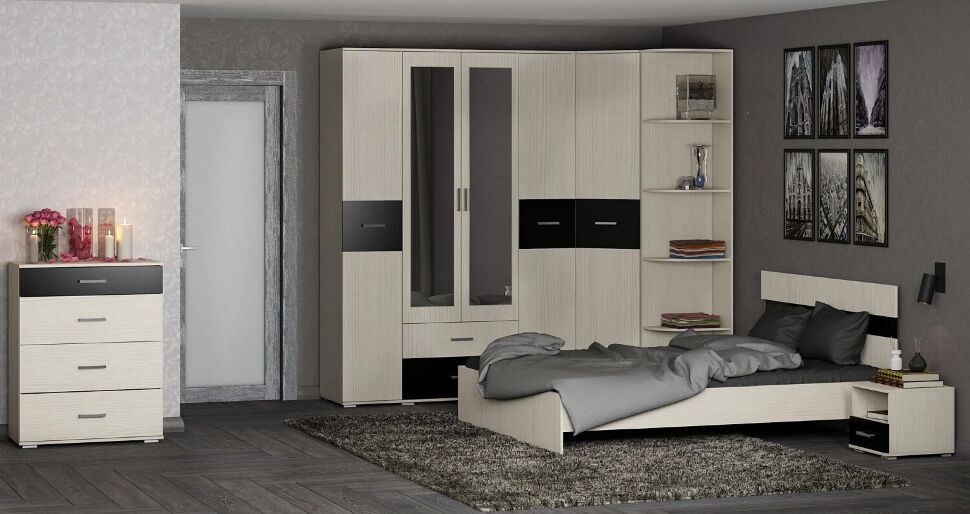 Сити 4 шкаф Белая Аляска / Черный