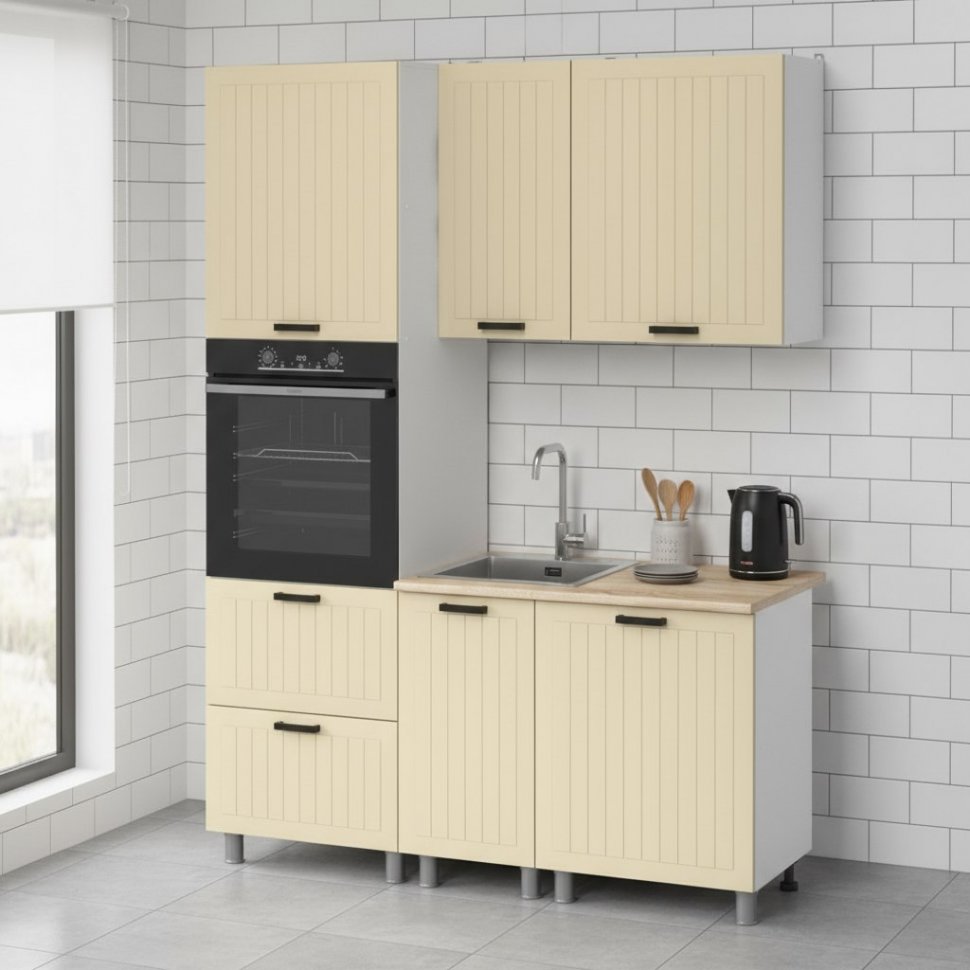 Кухня Аленушка 1,6м ПД Орхидея Крем,скоба черный,сонома