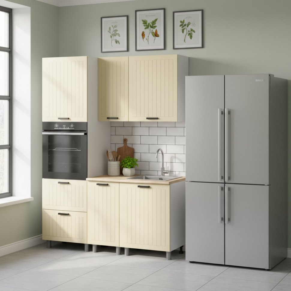 Кухня Аленушка 1,6м ПД Орхидея Крем,скоба черный,сонома