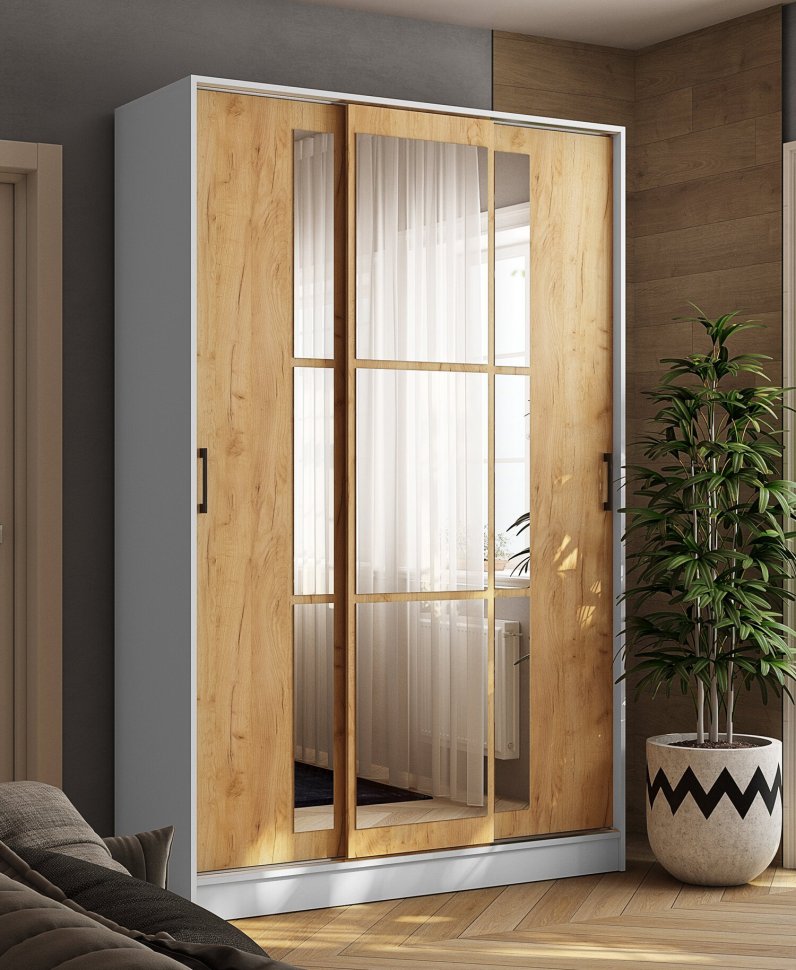 Шкаф-купе Стиль-2 (ТЭКС) 1400 Белый / Дуб Крафт золотой