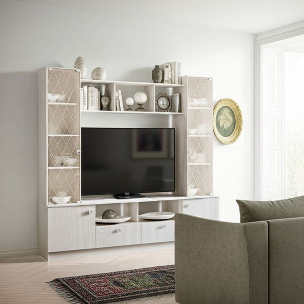 Мини-стенка в гостиную Зарина ЦС-01 (БТС) Ясень белый