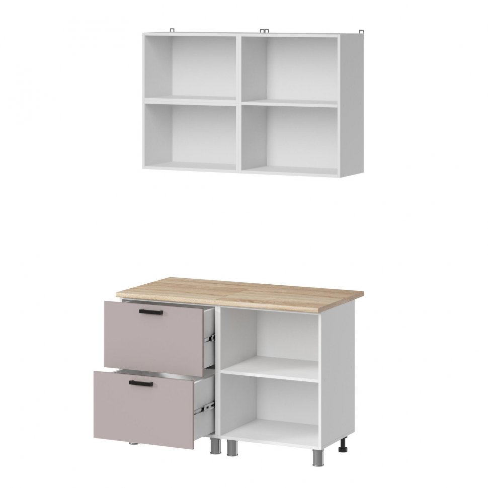 Кухня Аленушка 1,2м с ящ.в 2 Лаванда Кашемир,скоба черный,сонома