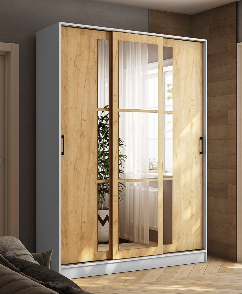 Шкаф-купе Стиль-2 (ТЭКС) 1600 Белый / Дуб Крафт золотой