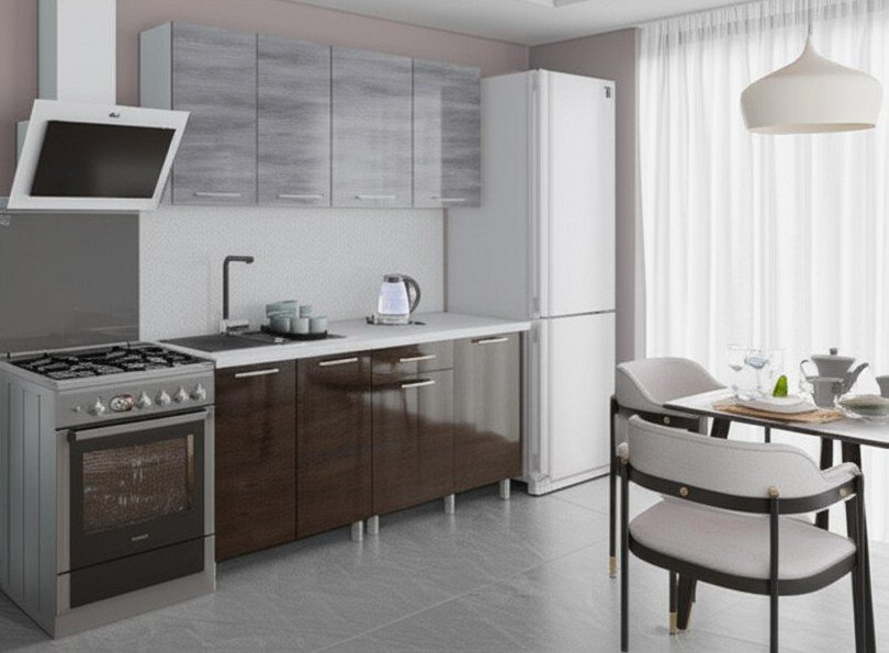 Кухня Танго 1,8 м, Шале серебро, Шале дуб мореный