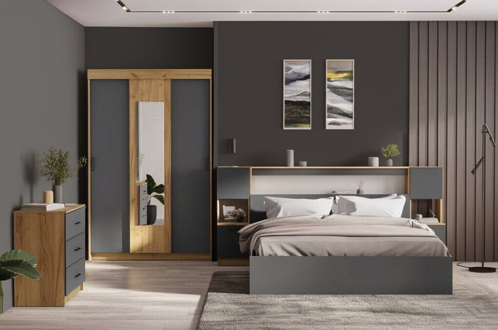 Тумба прикроватная Вена ТБ 101, Дуб золотой, Графит серый