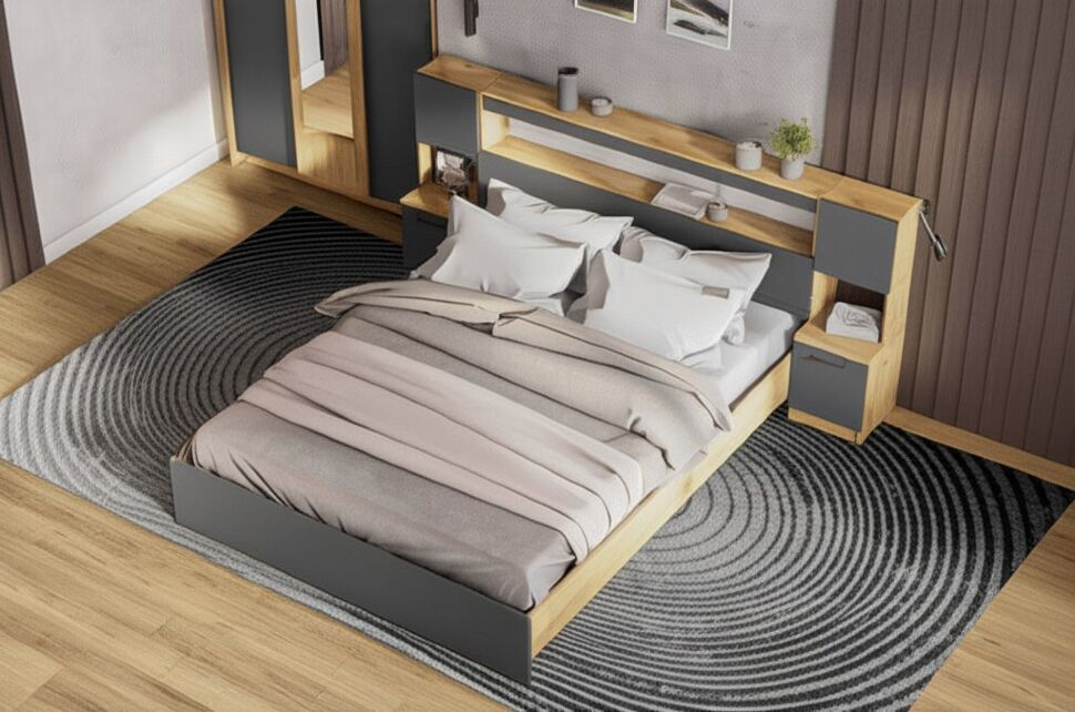 Тумба прикроватная Вена ТБ 101, Дуб золотой, Графит серый